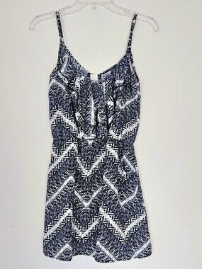 Sleeveless Navy Chevron Print Dress